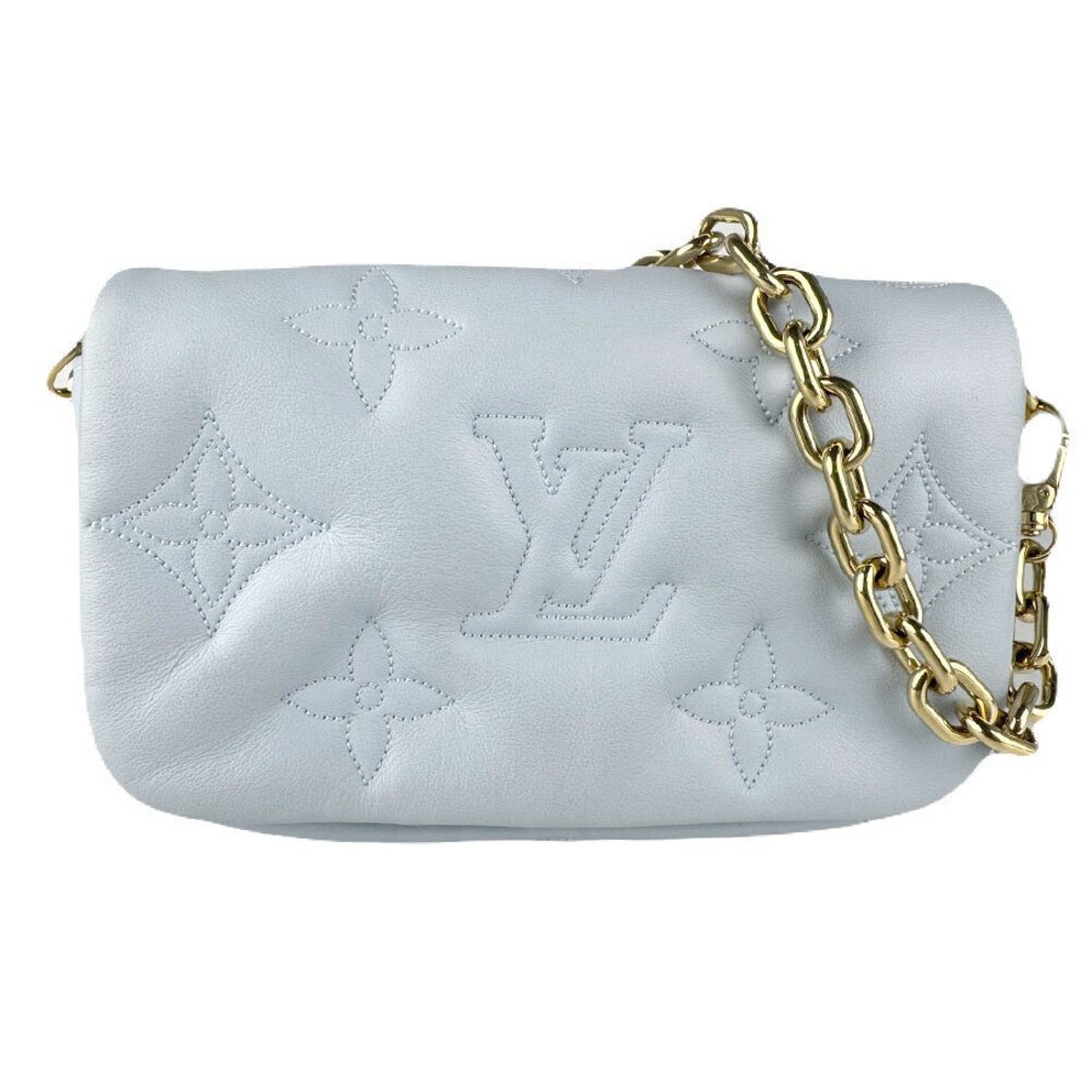 Louis Vuitton Bubble Glam Wallet On Strap Leather 2Way Crossbody Bag Blue Gold
